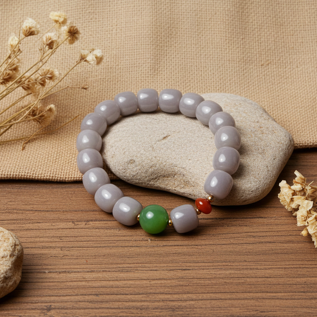Certified genuine Violet Hetian jade nephrite jade Bracelet with one Siberian bead - 11.5 mm barrel beads 6.5 inches length