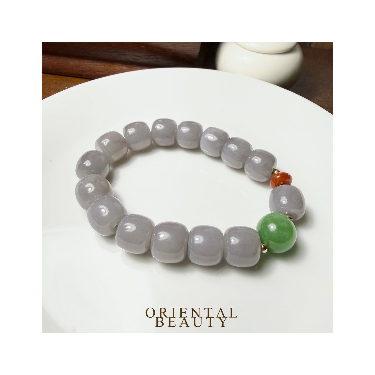 Certified genuine Violet Hetian jade nephrite jade Bracelet with one Siberian bead - 11.5 mm barrel beads 6.5 inches length
