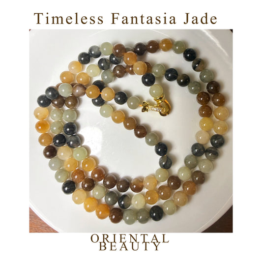 Certified Genuine Loulan multi-color Hetian Jade Nephrite Jade Necklace 8mm 108 beads 34 inches