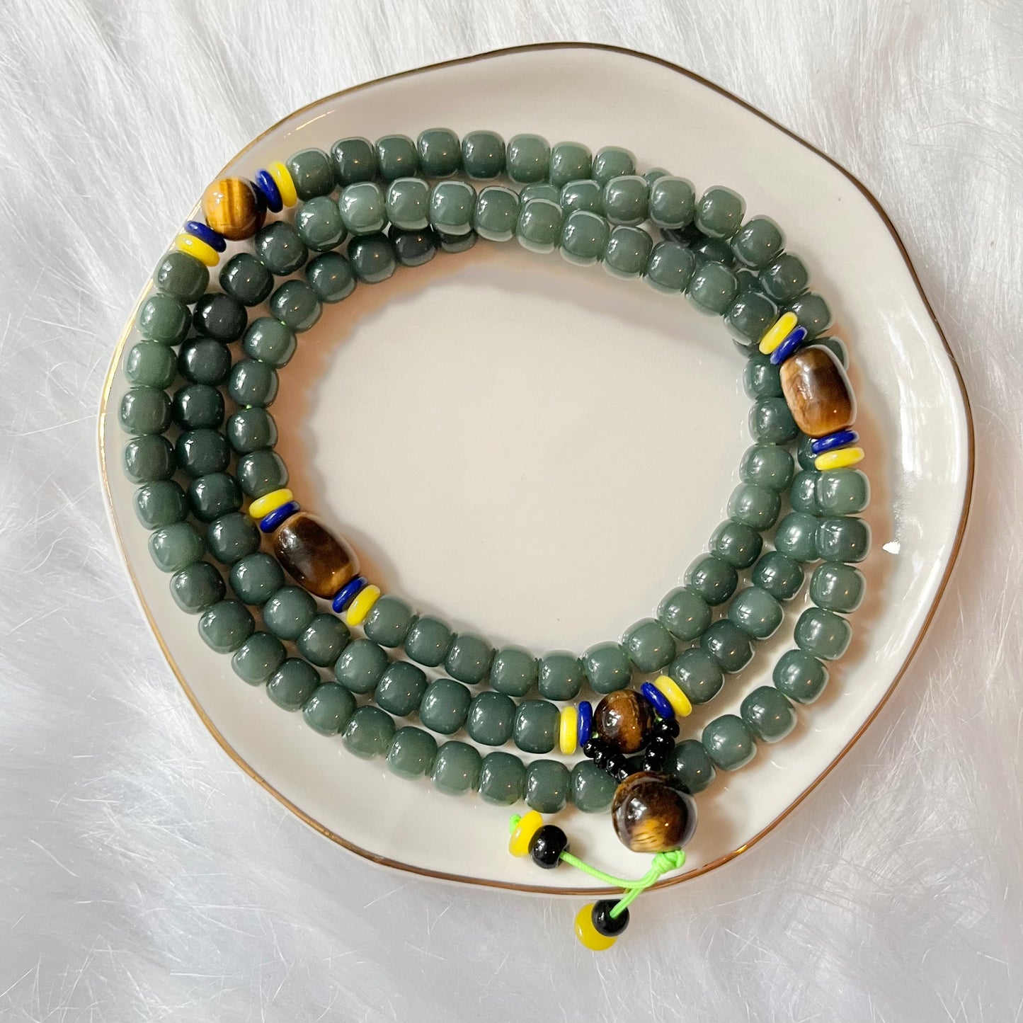 Top tier quality Certified 28 inches Premium genuine Siberian nephrite Necklace Porcelain-Blue  6.6 mm 108 barrel Beads