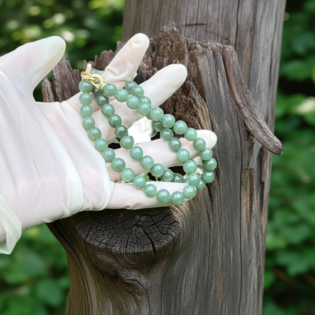 Certified genuine Pastel blue Nephrite Jade necklace - 8mm beads 18 inches length