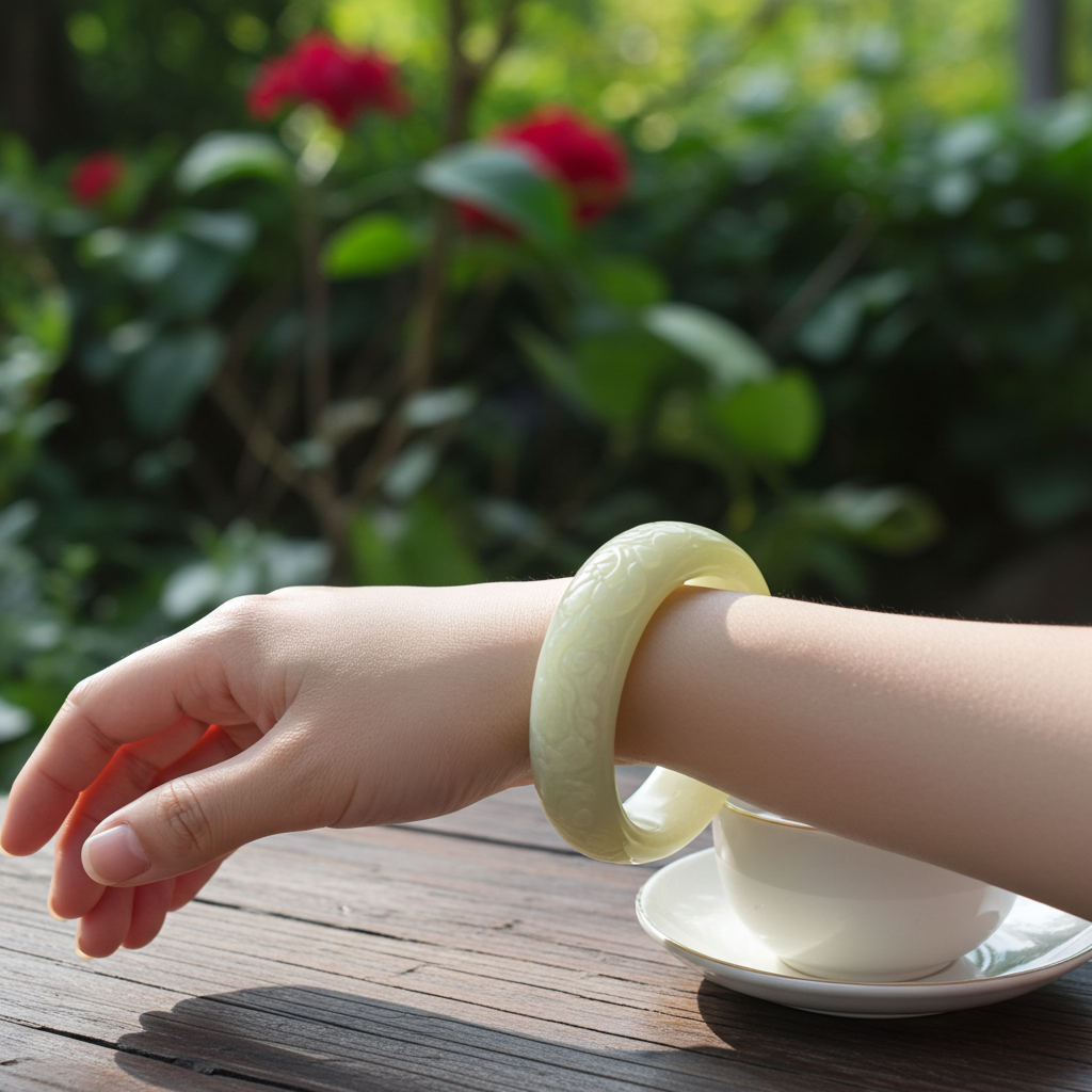 Certified Bluish-white and Sugar brown finely carved genuine nephrite jade Hetian jade bracelet bangle - inner diameter 53mm
